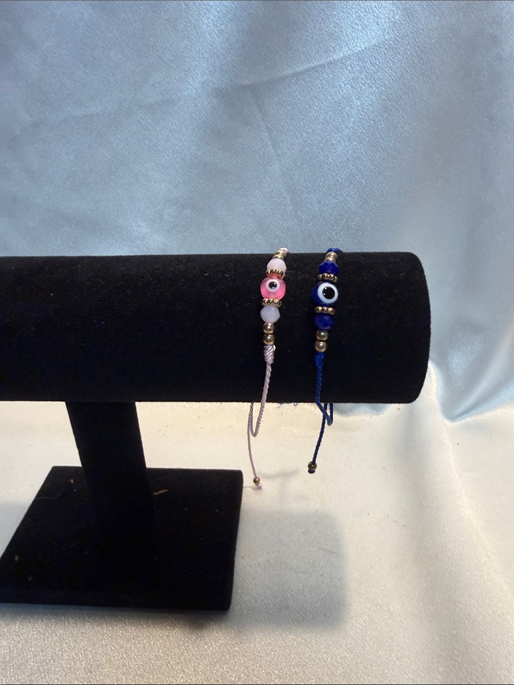 Source Unknown Pink and Blue Evil Eye Beaded Cord Bracelets